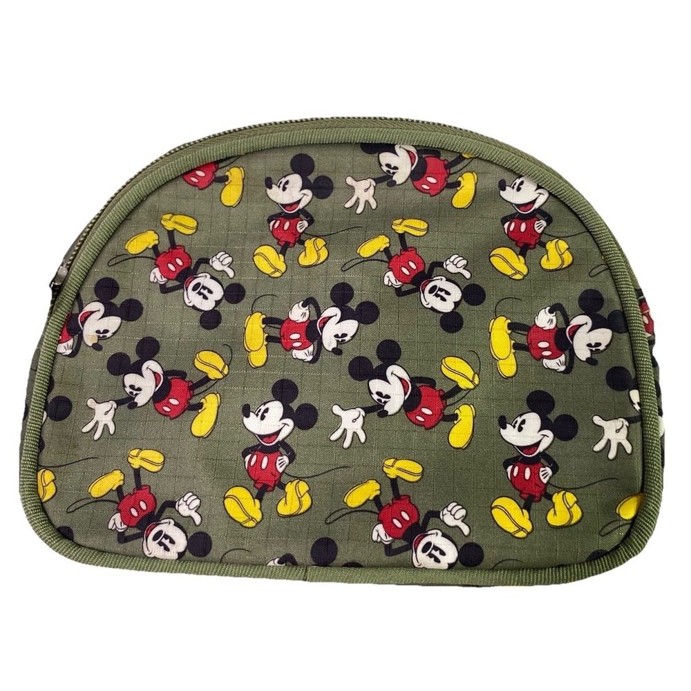 Walt Disney Mickey Mouse Makeup Bag/Cosmetic Pouch Vinyl‎ W/Zipper Olive Green